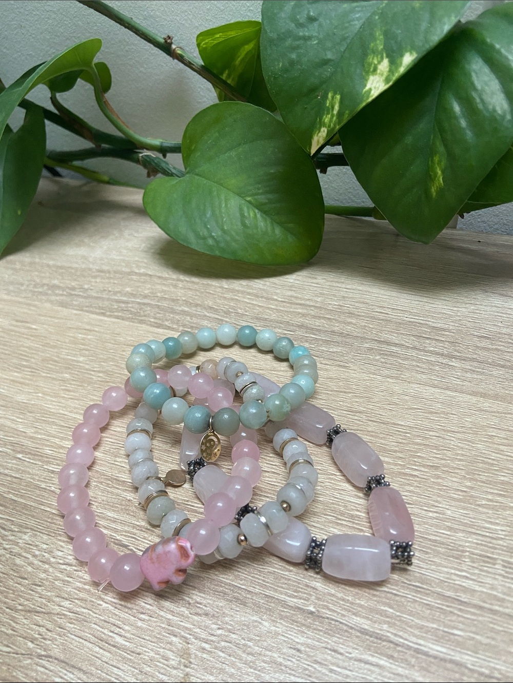Handcrafted Pink & Mint Beaded Women’s Bracelet Set